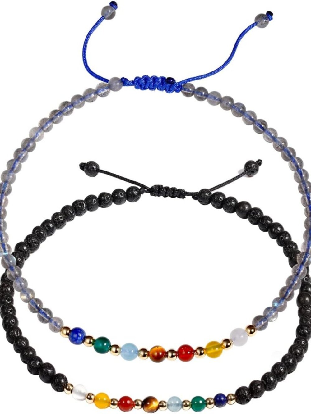 2PCS Chakra Healing Anklet Bracelets with Crystals & Essential Oil Diffuser